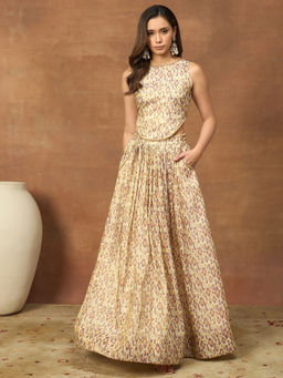 INDDUS - Beige Printed Sleeveless Co-ord Set