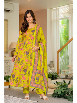 JAIMINI - Yellow Printed Full Sleeves Kurta Pant & Dupatta