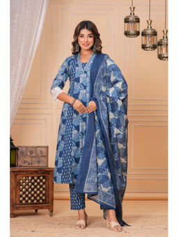 JAIMINI - Blue Printed Three Fourth Sleeves Kurta Pant & Dupatta