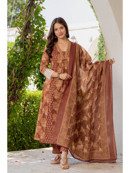 JAIMINI - Rust Printed Three Fourth Sleeves Kurta Pant & Dupatta