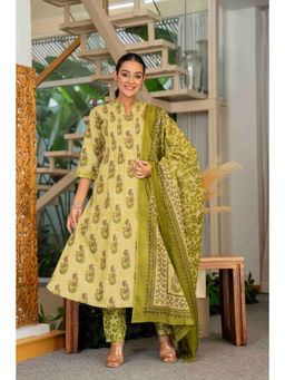 JAIMINI - Olive Printed Three Fourth Sleeves Kurta Pant & Dupatta