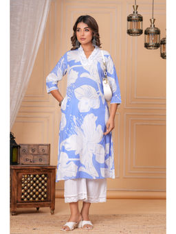 JAIMINI - Blue Floral Three Fourth Sleeves Kurta & Pant