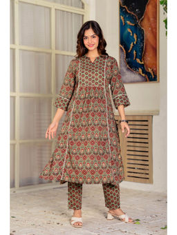 JAIMINI - Olive Printed Three Fourth Sleeves Kurta & Pant