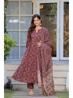 JAIMINI - Maroon Printed Three Fourth Sleeves Kurta Pant & Dupatta