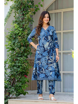 JAIMINI - Blue Printed Three Fourth Sleeves Kurta & Pant