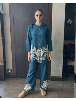 Autumnlane - Blue Embroidered Three Fourth Sleeves Co-ord Set