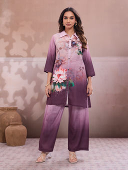 INDDUS - Purple Floral Three Fourth Sleeves Co-ord Set