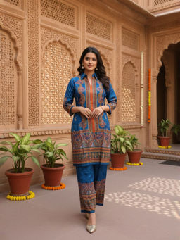 INDDUS - Teal Paisley Three Fourth Sleeves Co-ord Set
