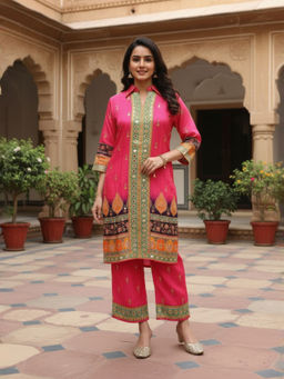 INDDUS - Magenta Printed Three Fourth Sleeves Co-ord Set