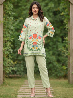 Autumnlane - Green Floral Three Fourth Sleeves Co-ord Set