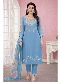 Autumnlane - Blue Embroidered Three Fourth Sleeves Kurta Pant & Dupatta