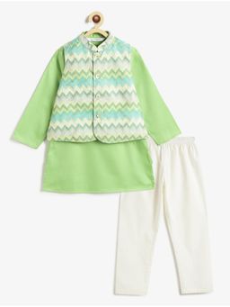 Campana - Boys Nishant Cotton Kurta and Pyjama With Embroidered Jacket - Green