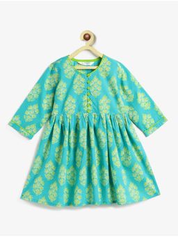 Campana - Sanjana Ethnic Motifs Printed Cotton Kurta - Turquoise