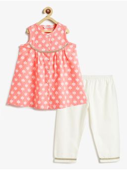 Campana - Revathi Pure Cotton Block Printed Kurta and Pants- Peach