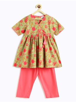 Campana - Nihira Floral Printed Kurta and Pants-Green And Peach