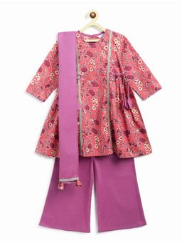 Campana - Kavya Floral Printed Cotton Kurta and Palazzo With Dupatta - Pink