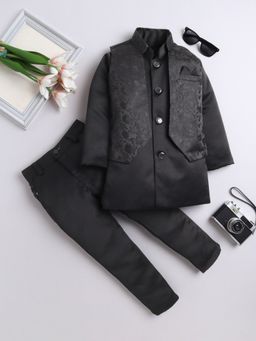 FOURFOLDS - Black Indo Western Waistcoat and Blazer with Trouser