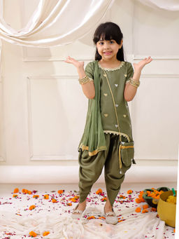 KID1 - Dilkudi High Low Kurti Dhoti-Green