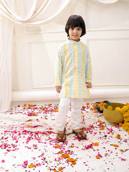 KID1 - Embroidered Thread Kurta and Pyjama-Yellow