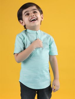 Polka Tots - Aqua Cotton Half Sleeve Festive Wear Kurta