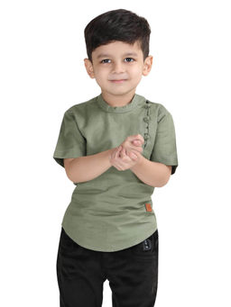 Polka Tots - Green Cotton Half Sleeve Festive Wear Kurta