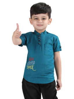 Polka Tots - Teal Cotton Half Sleeve Festive Wear Kurta