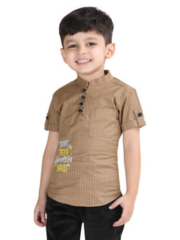 Polka Tots - Brown Cotton Half Sleeve Festive Wear Kurta