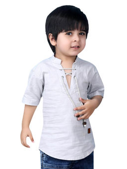 Polka Tots - Grey Cotton Half Sleeve Festive Wear Kurta