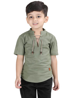 Polka Tots - Green Cotton Half Sleeve Festive Wear Kurta