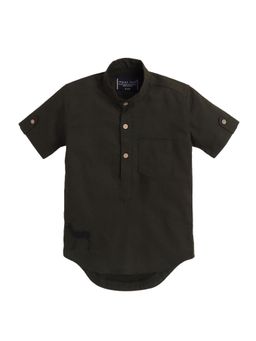 Polka Tots - Green Cotton Half Sleeve Festive Wear Kurta