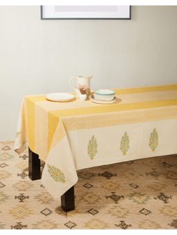 Fabindia - Yellow Pioli Hand Block Printed Cotton Table Cover (6 Seater)