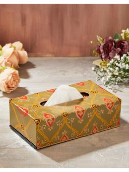 Fabindia - Green Darohar Painted Metal Tissue Box