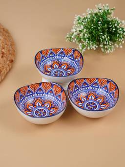The Golden Theory - Blue & Orange Blaze Square Ceramic Bowls Set of 3