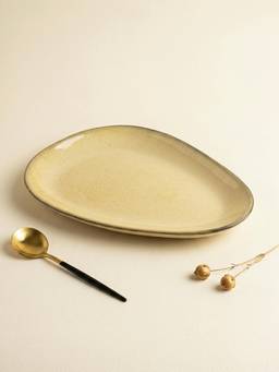 The Golden Theory - Beige Ceramic Oval-Shaped Platter