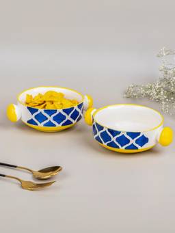 The Golden Theory - Moroccan Design Ceramic Serving Bowl with Handle Set of 2