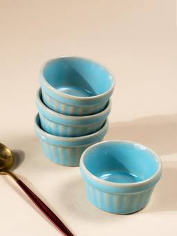 The Golden Theory - Solid Light Blue Dip Bowls with Design Set of 4
