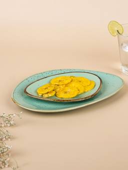 The Golden Theory - Green Ceramic Oval-Shaped Platter Set of 2