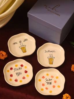 WEAVING HOMES - Set of 4 Sukoon, Sabr, Shukr & Chai Ho Jaye Dessert Plates