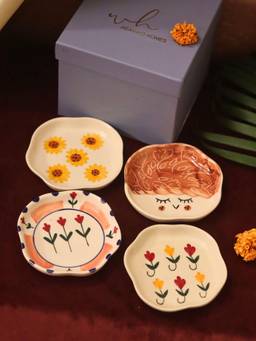 WEAVING HOMES - Set of 4 Suraj Mukhi, Tweety, Peony & Pastel Tulip Dessert Plates