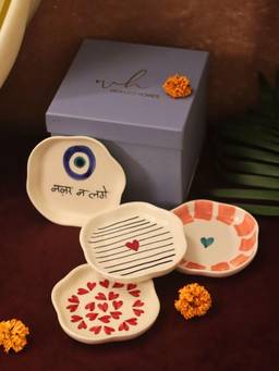 WEAVING HOMES - Set of 4 Heart, Striped Heart & Nazar Dessert Plates