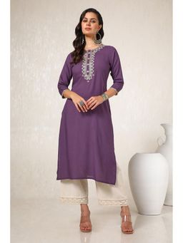 Soch - Women Purple Rayon Embroidered Kurta with Sequence Work