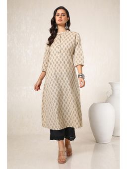 Soch - Women Beige Cotton Flex Ethnic Motifs Kurta