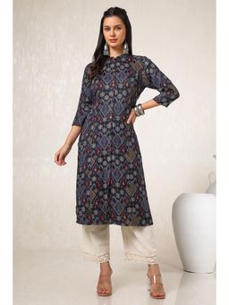 Soch - Women Navy Blue Rayon Ethnic Motifs Kurta