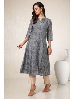 Soch - Women Grey Art Silk Bandhani Print Kurta with Beads