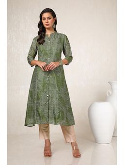 Soch - Women Green Art Silk Bandhani Print Kurta