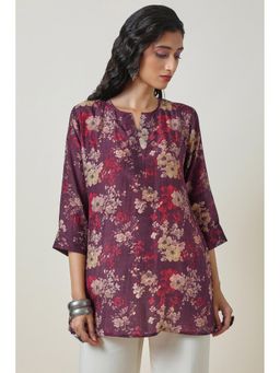 Soch - Women Wine Viscose Blend Tunic with Floral Print