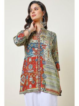 Soch - Women Multicolour Viscose Muslin Abstract Print Tunic with Beads & Stones