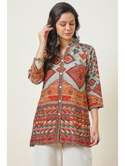 Soch - Women Multicolour Viscose Muslin Abstract Print Tunic with Beads