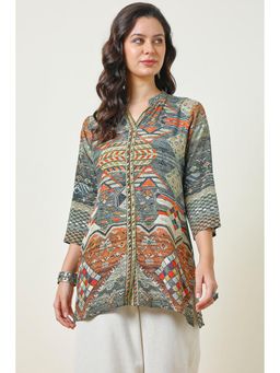 Soch - Women Multicolour Viscose Muslin Abstract Print Tunic with Beads