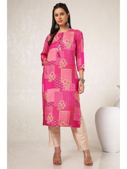 Soch - Women Pink Viscose Muslin Floral Print Kurta